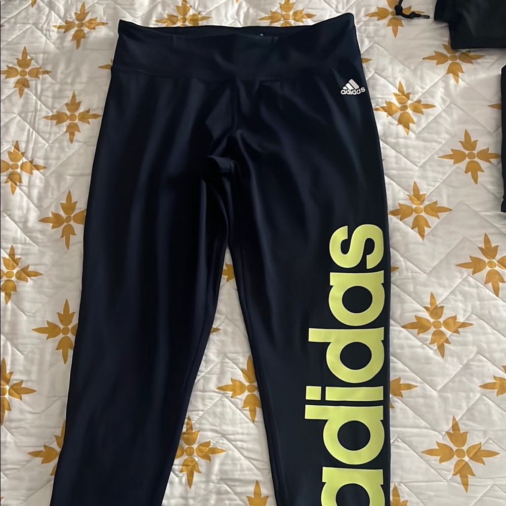 Adidas Blue and Yellow Leggings Athletic Fit